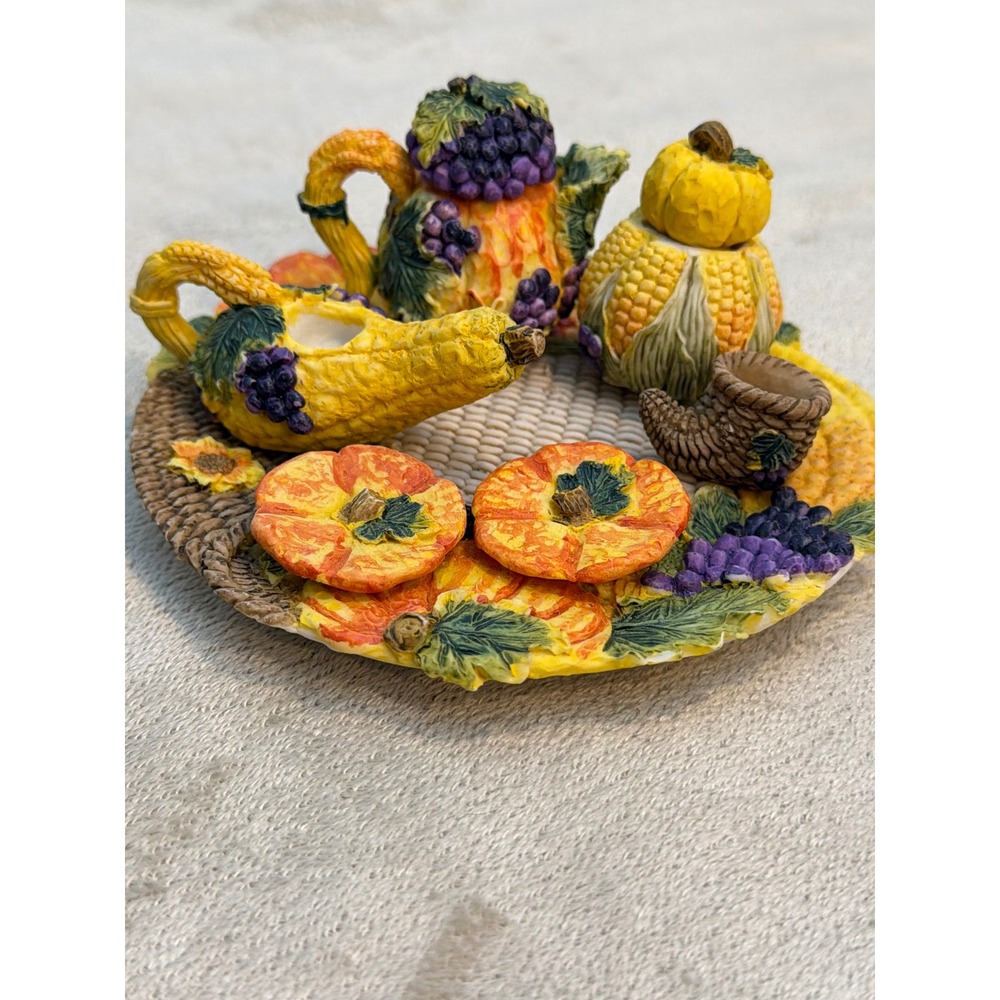 Vintage 1996 Popular Imports Miniature Autumn‎ Harvest Tea Set Fall Thanksgiving